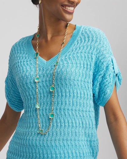 Chico's Gold Tone Single-Strand Necklace Blue