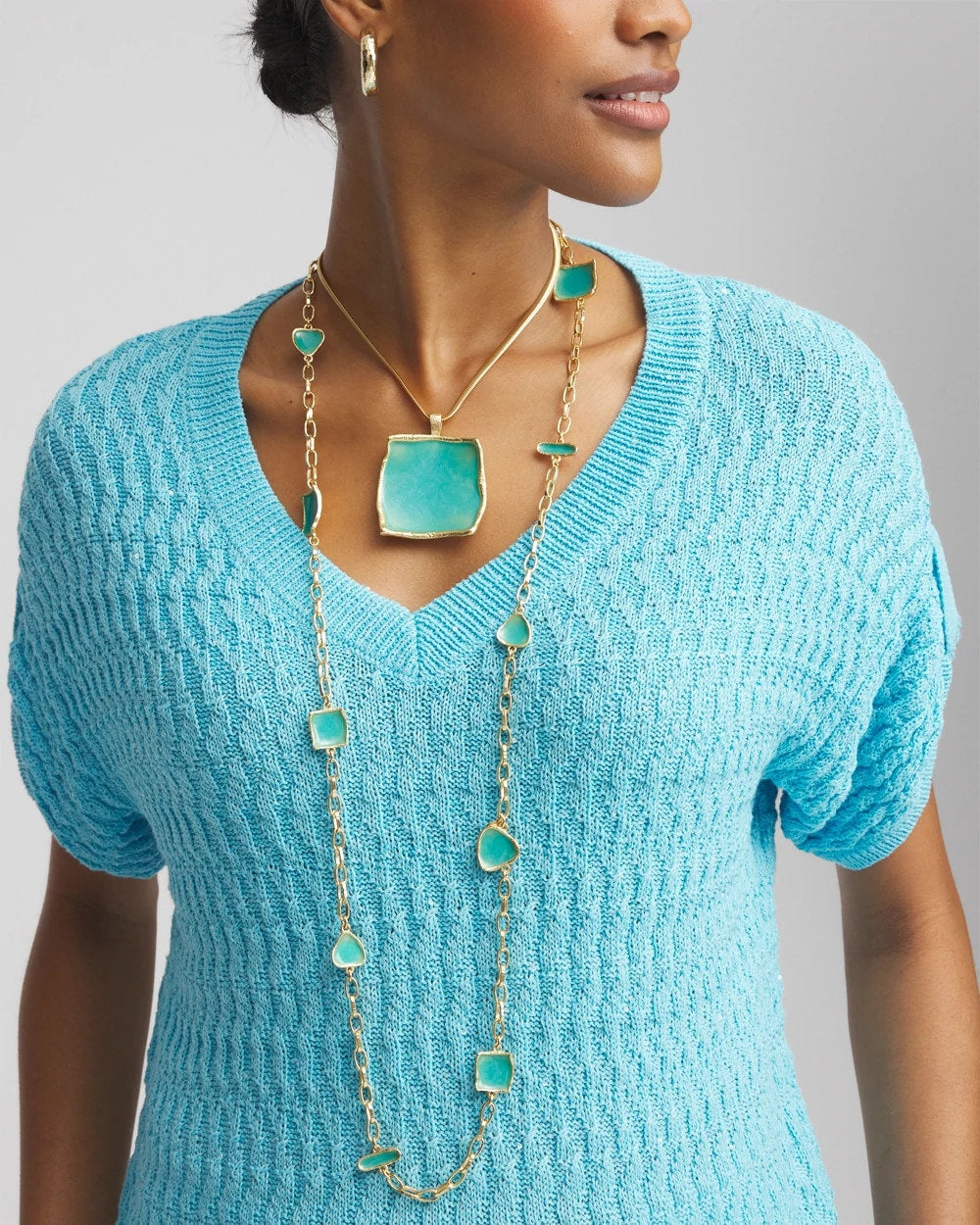Chico's Gold Tone Single-Strand Necklace Blue