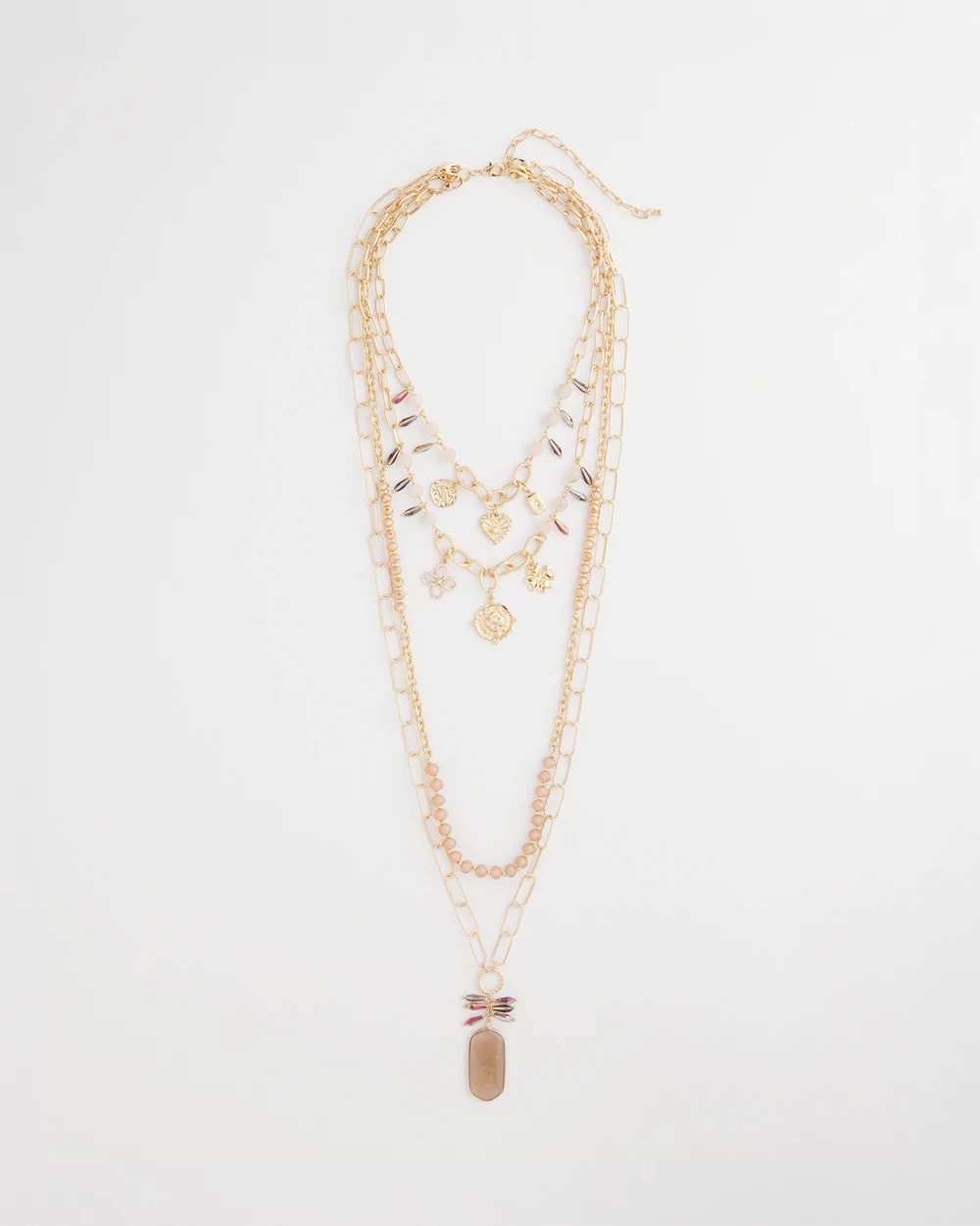 Chico's Convertible Pink & Gold Beaded Necklace Pink