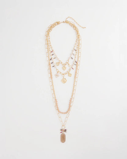 Chico's Convertible Pink & Gold Beaded Necklace Pink