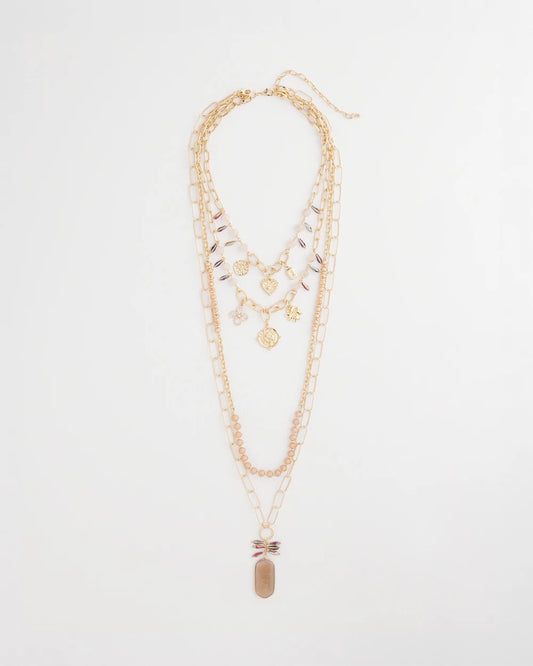 Chico's Convertible Pink & Gold Beaded Necklace Pink