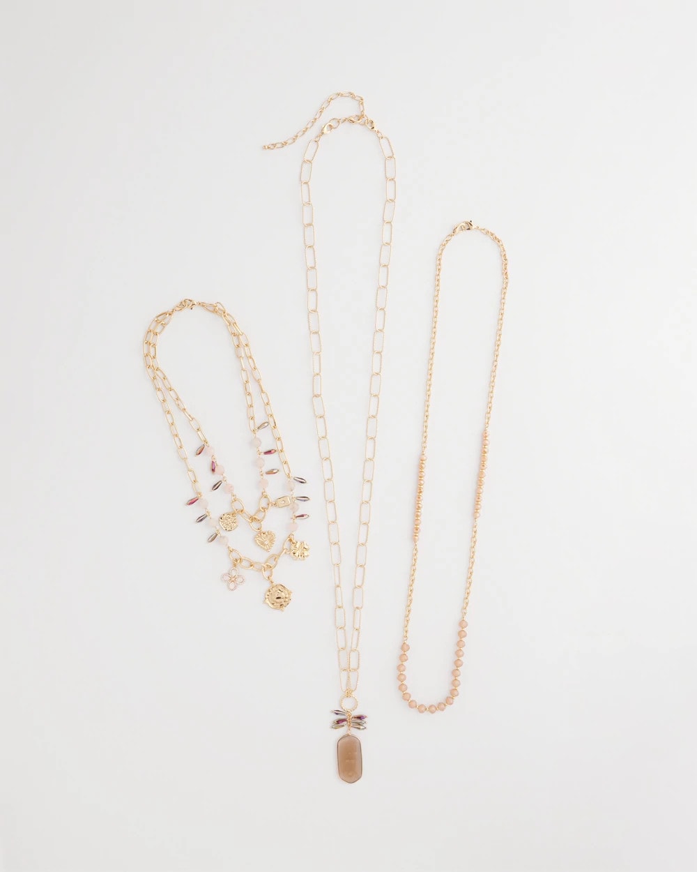 Chico's Convertible Pink & Gold Beaded Necklace Pink