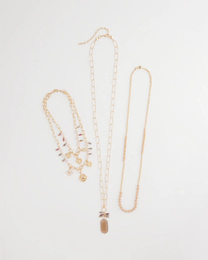 Chico's Convertible Pink & Gold Beaded Necklace Pink