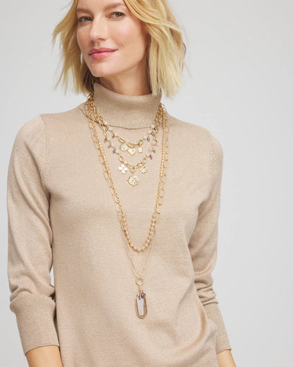 Chico's Convertible Pink & Gold Beaded Necklace Pink