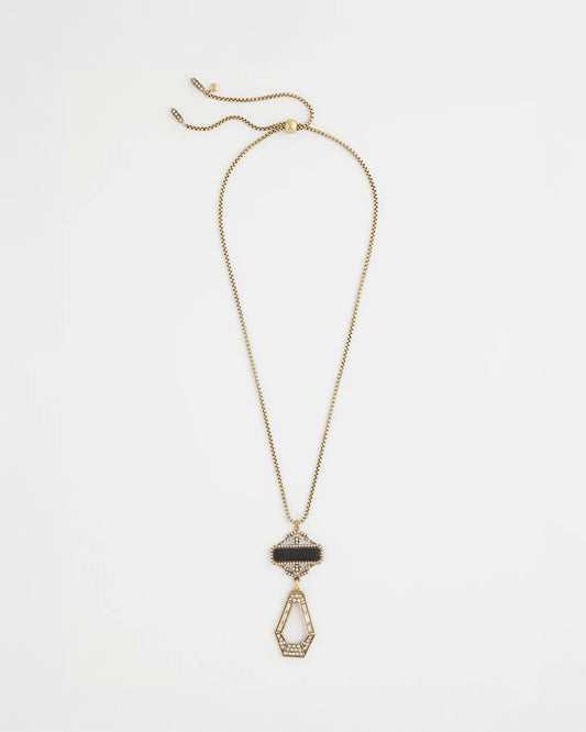 Chico's Adjustable Amulet Pendant Necklace Black/Gold