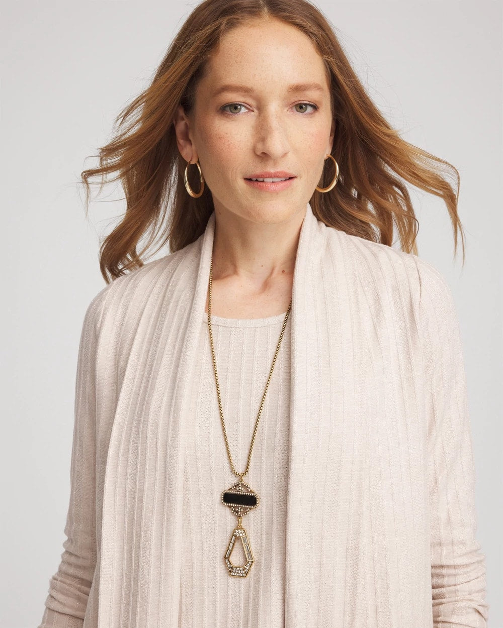 Chico's Adjustable Amulet Pendant Necklace Black/Gold