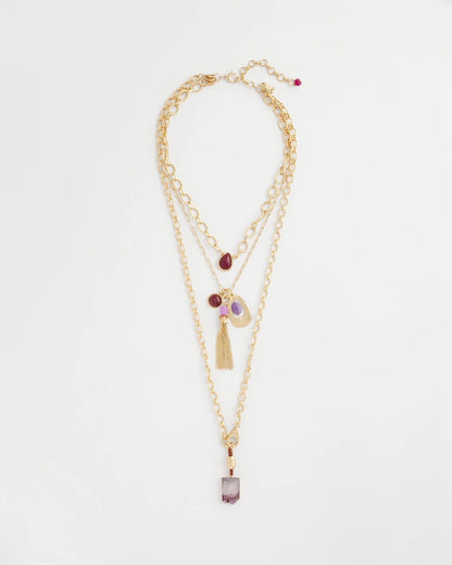 Chico's Convertible Three-Strand Stone Pendant Necklace Purple