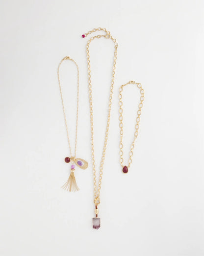 Chico's Convertible Three-Strand Stone Pendant Necklace Purple