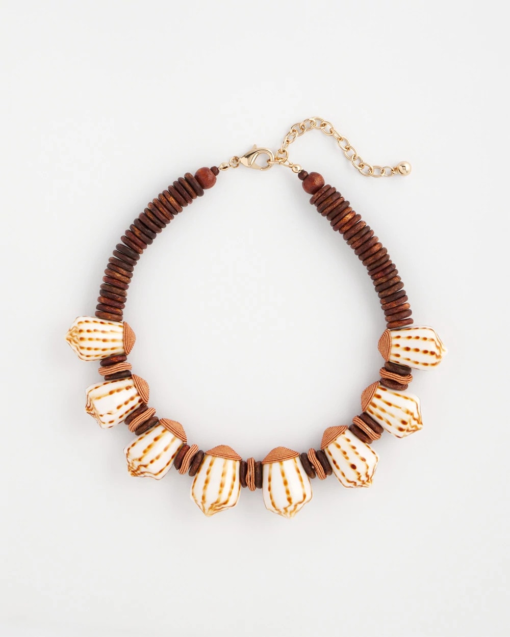 Chico's Shell & Wood Bib Necklace Neutral