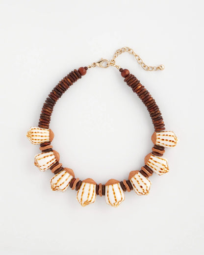 Chico's Shell & Wood Bib Necklace Neutral