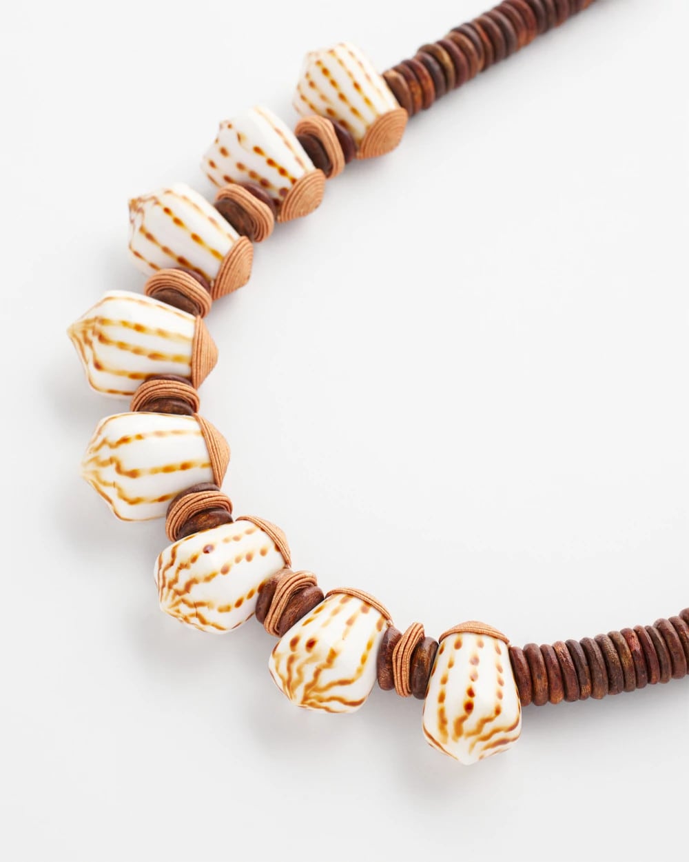 Chico's Shell & Wood Bib Necklace Neutral