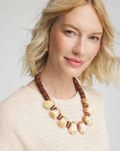 Chico's Shell & Wood Bib Necklace Neutral