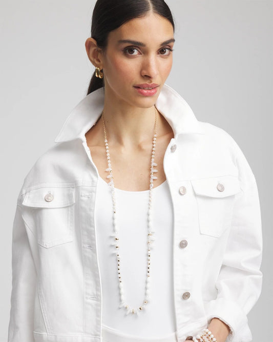 Chico's White Beaded Single Strand Necklace White