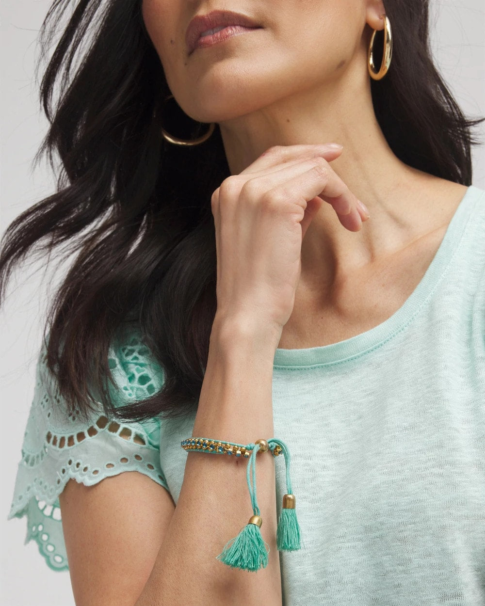 Chico's Adjustable Thread Wrapped Bracelet Turquoise