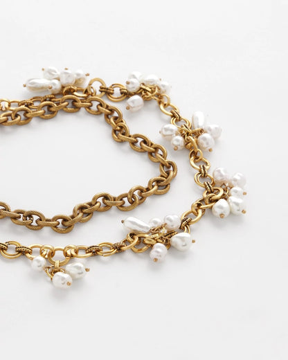 Chico's Modern Pearl Clusters Choker Necklace White/Gold
