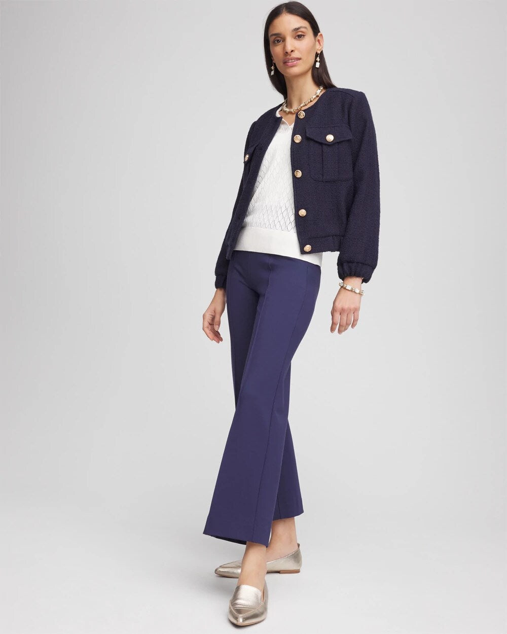 Chico's Lightweight Juliet Kick Flare Pants Passport Blue