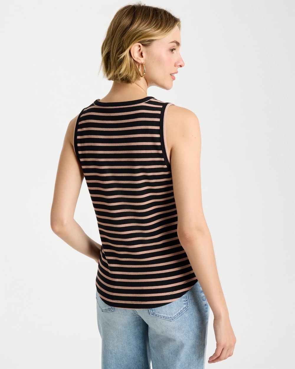 Chico's Striped High Neck Rib Tank Mocha Mousse