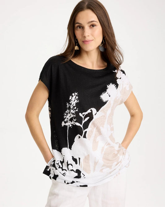 Chico's Linen Floral Seamed Tunic Black