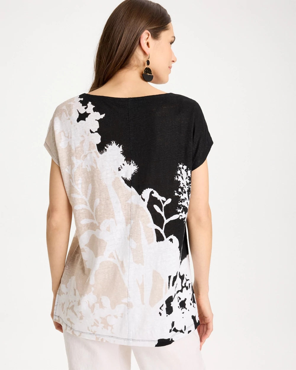 Chico's Linen Floral Seamed Tunic Black