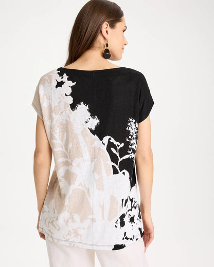 Chico's Linen Floral Seamed Tunic Black