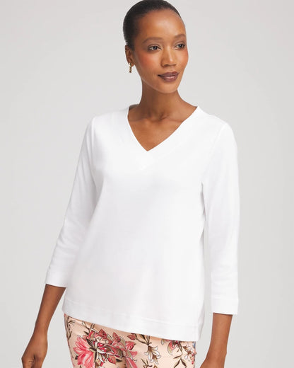 Chico's Short Pima 3/4 Sleeve Tee Alabaster