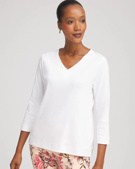 Chico's Short Pima 3/4 Sleeve Tee Alabaster