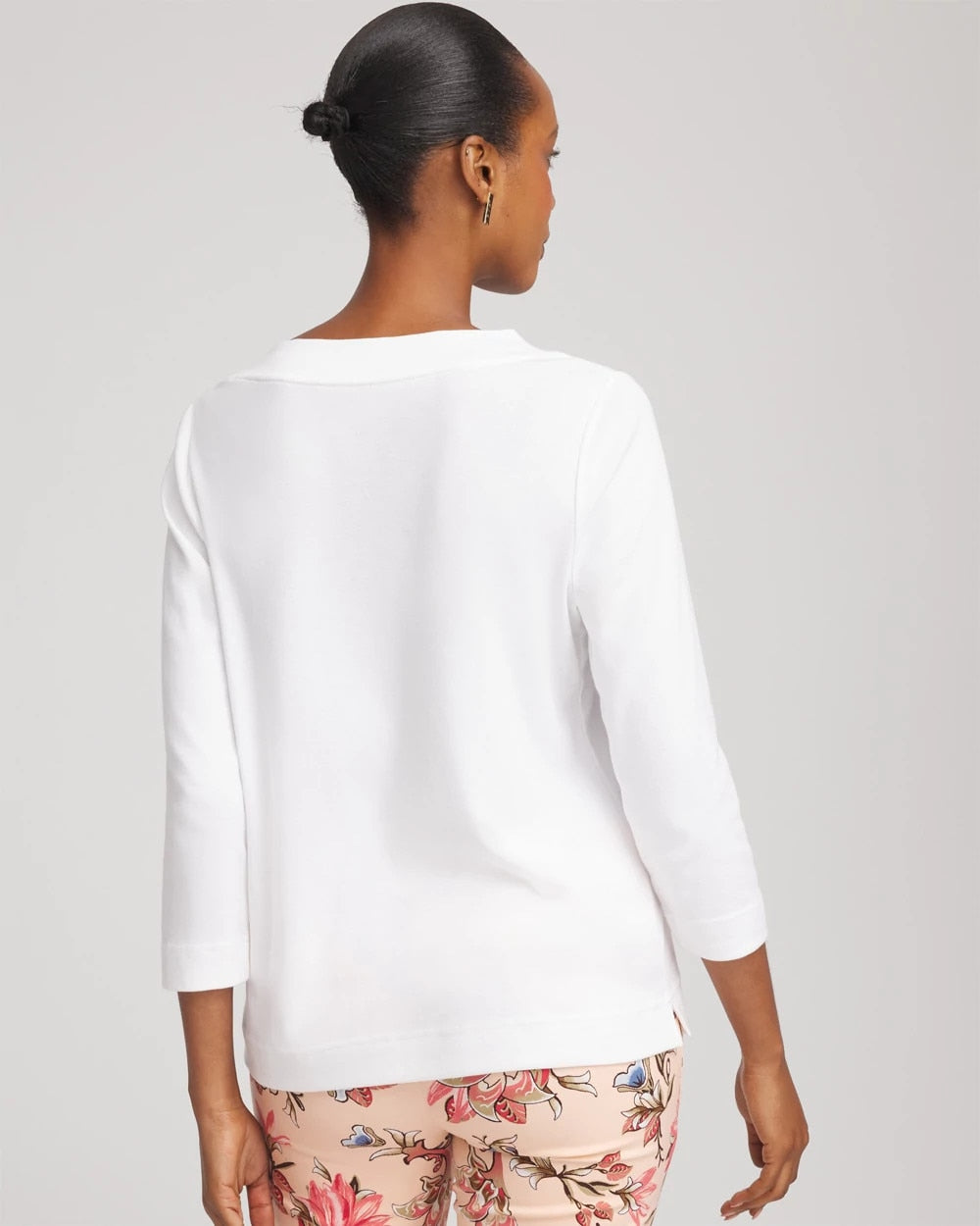 Chico's Short Pima 3/4 Sleeve Tee Alabaster