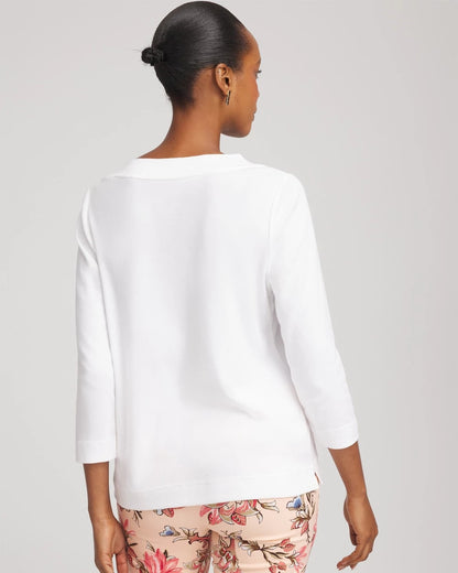 Chico's Short Pima 3/4 Sleeve Tee Alabaster