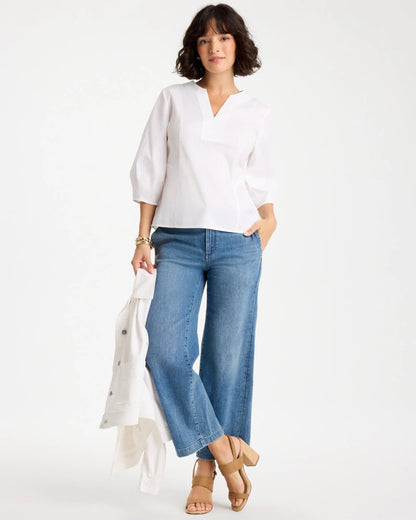 Chico's Poplin Cotton 3/4 Sleeve Popover Alabaster