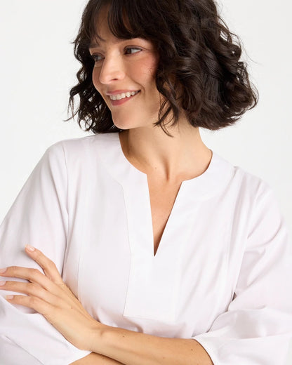 Chico's Poplin Cotton 3/4 Sleeve Popover Alabaster