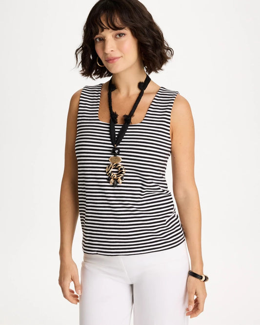 Chico's Striped Contour Cotton™ Square Neck Tank Black