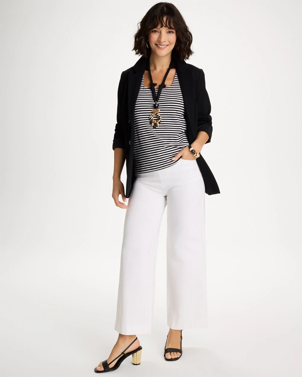 Chico's Striped Contour Cotton™ Square Neck Tank Black