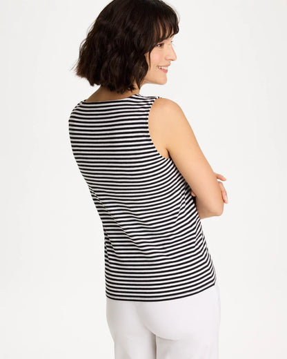 Chico's Striped Contour Cotton™ Square Neck Tank Black