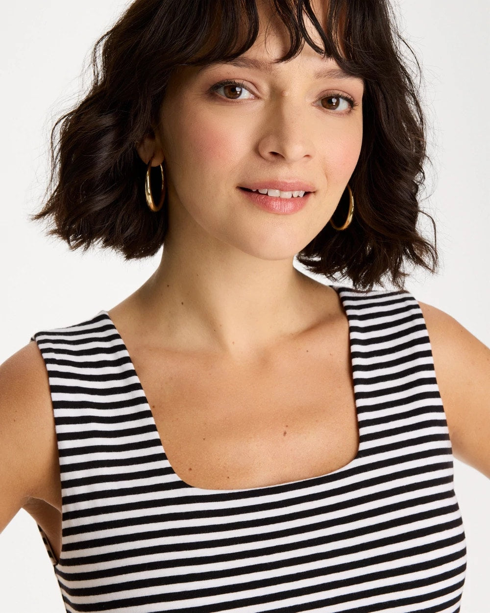 Chico's Striped Contour Cotton™ Square Neck Tank Black