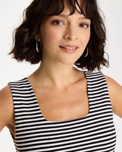 Chico's Striped Contour Cotton™ Square Neck Tank Black