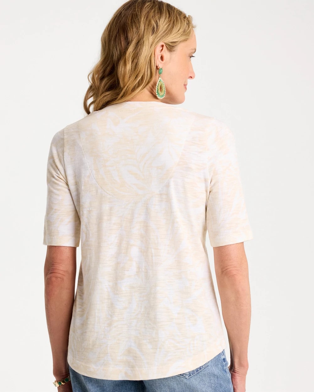 Chico's Printed Cotton Slub V-Neck Tee Topanga Green