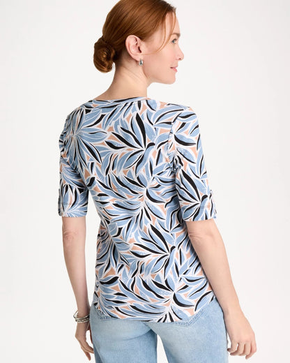 Chico's Printed Pima Elbow-Sleeve Tee Blue Haven