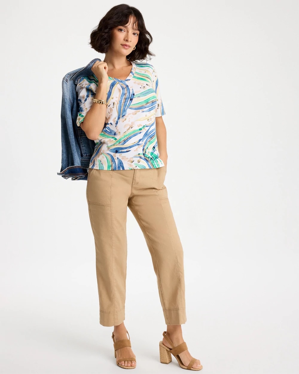 Chico's Printed Pima Elbow-Sleeve Tee Topanga Green