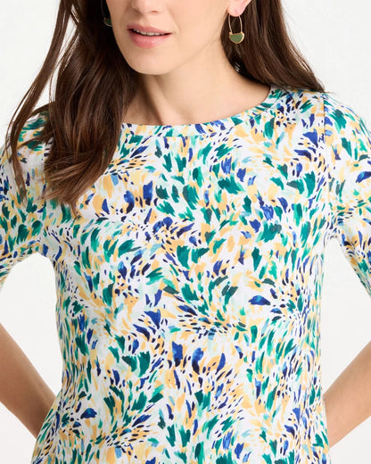 Chico's Leafy Swamp Pima Elbow Sleeve Tee Topanga Green
