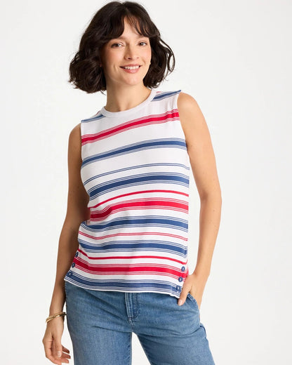 Chico's Cotton Button Trim Tank Passport Blue