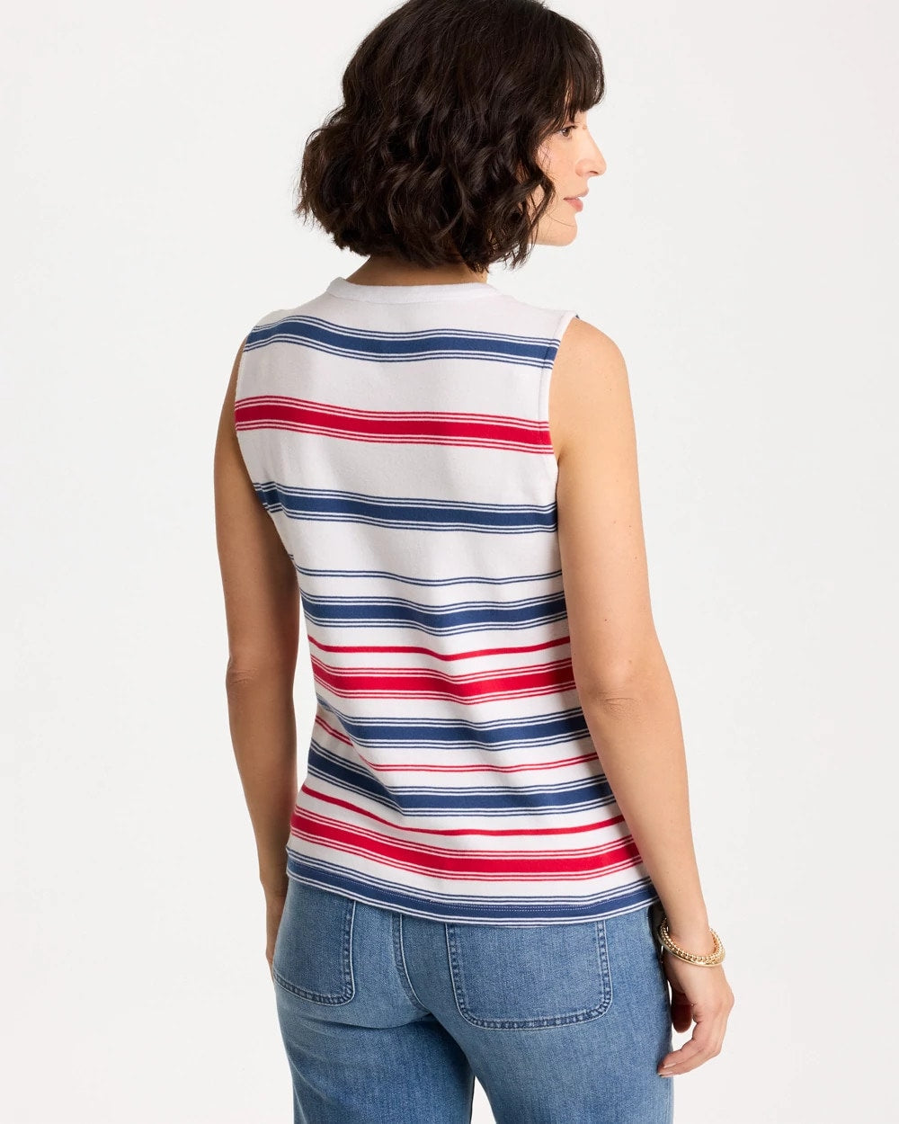 Chico's Cotton Button Trim Tank Passport Blue