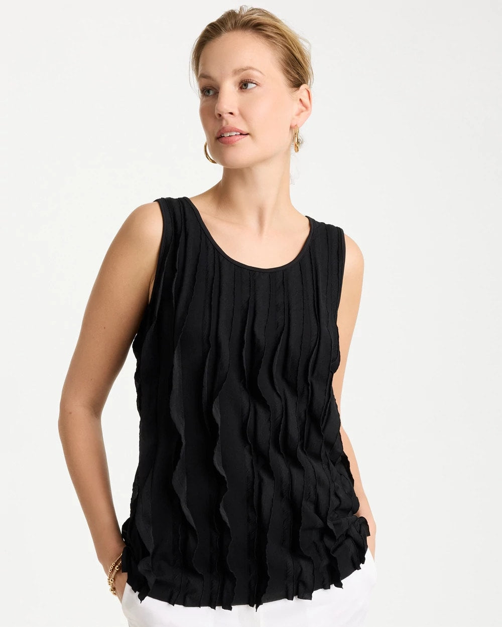 Chico's 3-D Ruffled Tank Black