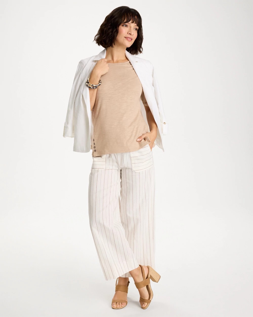 Chico's Foil Print Cotton Slub Elbow-Sleeve Tee Mocha Mousse