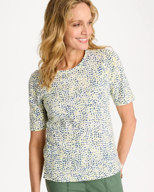 Chico's Printed Cotton Slub Elbow-Sleeve Tee Sage Lime