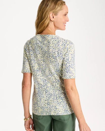 Chico's Printed Cotton Slub Elbow-Sleeve Tee Sage Lime