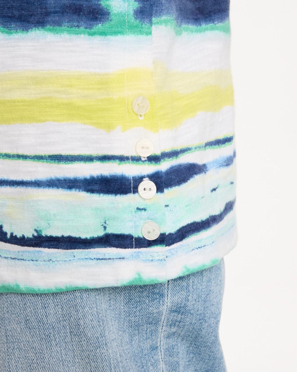 Chico's Striped Cotton Slub Elbow-Sleeve Tee Sage Lime