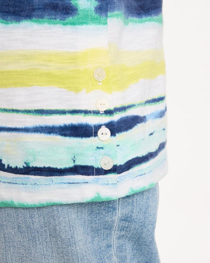 Chico's Striped Cotton Slub Elbow-Sleeve Tee Sage Lime