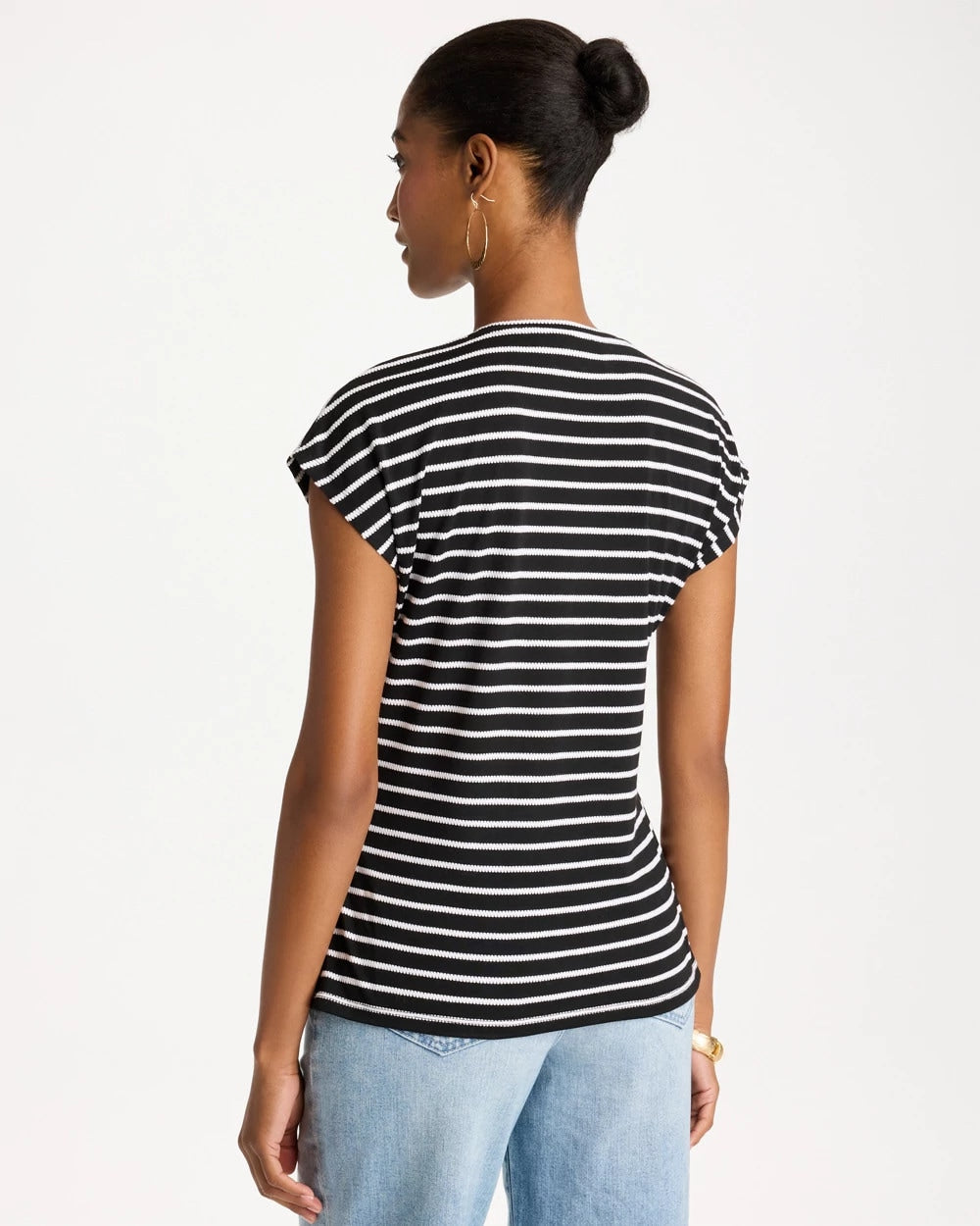 Chico's Striped Tie-Front Tee Black