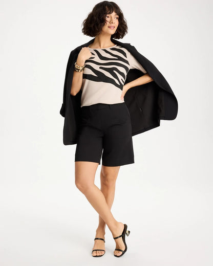 Chico's Zebra Pima Elbow Sleeve Tee Smokey Taupe