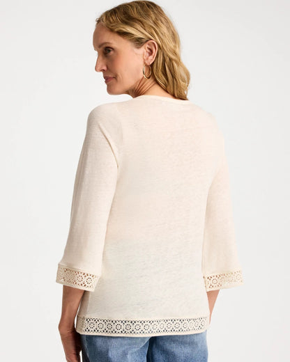 Chico's Linen Crochet Lace Tee Natural Cream